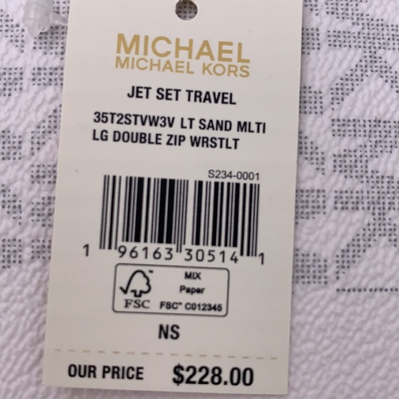 MICHAEL KORS LARGE DOUBLE ZIP WRISTLET WALLET LIGHT SAND/ WHITE MULTI CO… - Picture 13 of 15